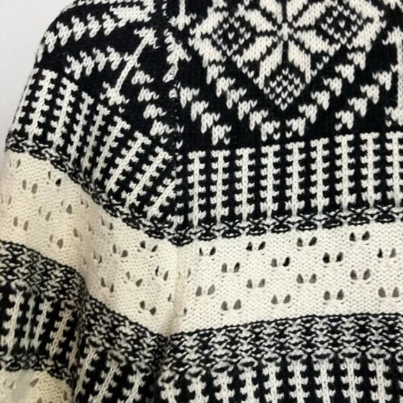 Talbots Fair Isle Nordic Black White Front Zip Round Neck Cardigan Sweater - Picture 6 of 9